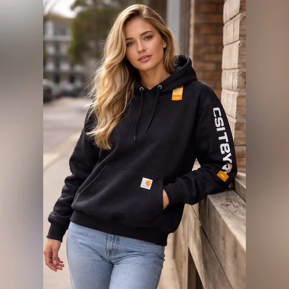 Carhartt Black Logo Sleeve Hoodie – Women’s Small – BNWT - Picture 1 of 9